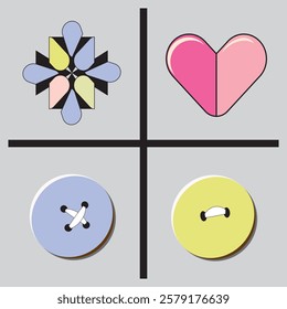  Heart, Buttons, Flower icon set: A Simple Design with Playful Elements in Soft Colors (vector)