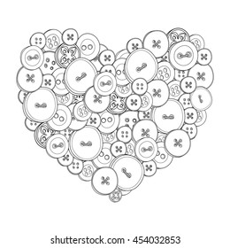 heart buttons ornament. Could be use for adult coloring book in zenart style.
