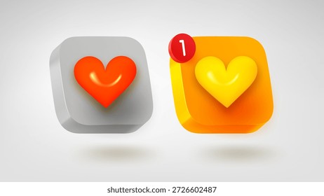 Conjunto de Botones de corazón. Icono de aplicación móvil de Vector 3D