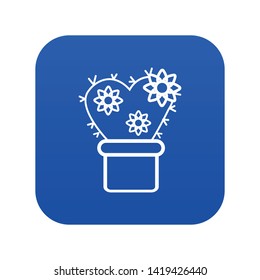 Heart cactus icon blue vector isolated on white background