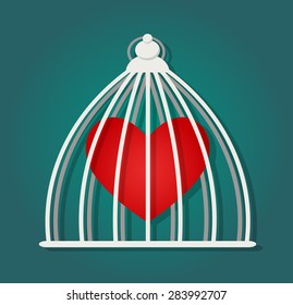 Heart in a cage, flat style, dark background