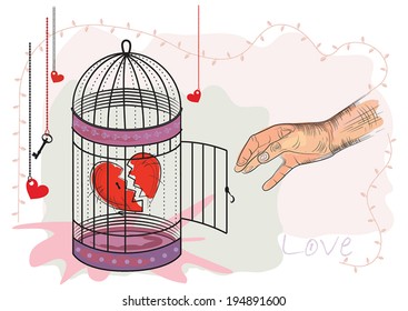 Heart in a cage. Illustration.
