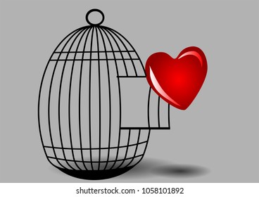 Heart and cage on gray background