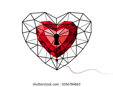 
Heart in a cage.Red heart vector.It is drawn in style low poly. Heart  precious stone.