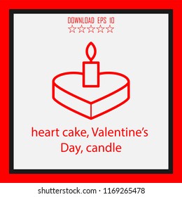 heart cake, Valentine’s Day, candle vector icon