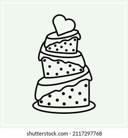 heart cake, food simple line icon