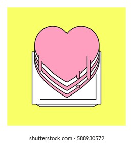 Heart cake in plate. Flat design. Vector illustration.
