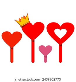 Heart cake toppers vector cartoon set isolated on a white background.