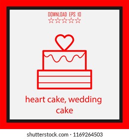 heart cake, wedding cake vector icon