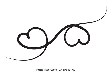 Ligne de calligraphie cardiaque pour placer votre texte.  élément de design dessiné à la main. Symbole de coeur d'amour. isolé sur fond blanc.  Illustration vectorielle. Eps10