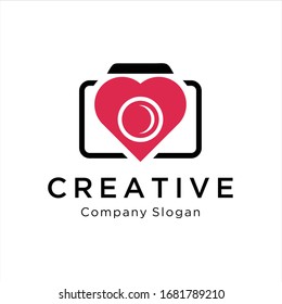 Heart camera photo logo template, vector illustration. Vector logo design element. Abstract photo camera with heart