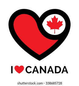 Heart Canada icon. I love Canada sign. Concept flag with heart shape Canada symbol. Love heart icon on white background. Vector illustration.