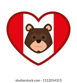 heart canadian flag with grizzly bear