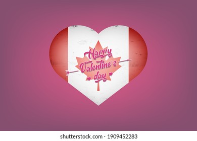 Heart with Canadian national flag colors. Flag of Canada in the form of a heart made on an isolated background. Design pattern for greeting card on an Valentines day. Vector illustration