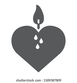 Heart candle glyph icon, valentine and holiday, love candle sign, vector graphics, a solid pattern on a white background, eps 10