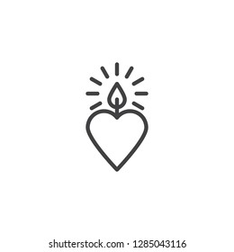 Heart candle line icon. linear style sign for mobile concept and web design. Candle heart outline vector icon. Love and valentine's day symbol, logo illustration. Pixel perfect vector graphics