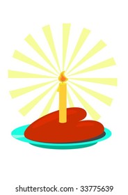 Heart and candle on plate. Isolated Abstract Vector Illustration.