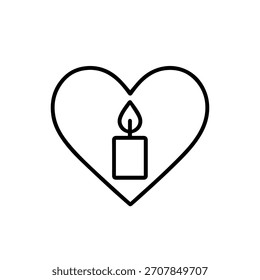 Heart with candle vector line icon on a white background Vector line icon on a white background