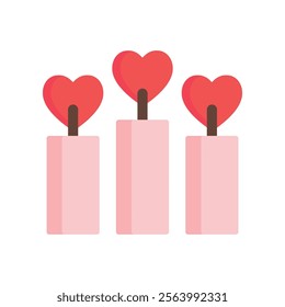 Heart candles icon. Valentine's day, holiday celebration, love, romance, february concepts. Flat decorative vector design isolated illustration.