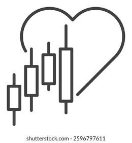 Heart and Candlestick Chart vector Investment Analysis concept linear icon or symbol