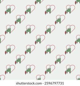 Heart and Candlestick Chart vector Investment Analysis concept colored seamless pattern
