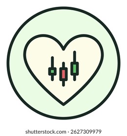 Heart with Candlestick Chart vector Trading Lover concept colored round icon or design element