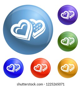 Heart candy box icons set vector 6 color isolated on white background