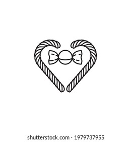 Heart Of Candy Canes And Wrapped Hard Candy Vector Line Icon For National Candy Day On November 4.