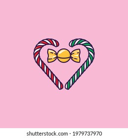 Heart Of Candy Canes And Wrapped Hard Candy Vector Illustration For National Candy Day On November 4.