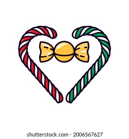 Heart Of Candy Canes And Wrapped Hard Candy Isolated Vector Illustration For National Candy Day On November 4.