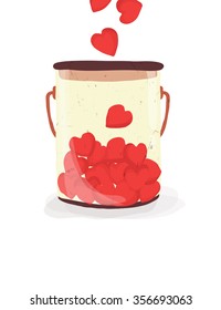 Heart candy drop to glass jar