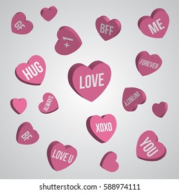 Heart candy with message. Vector illustration.
