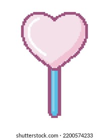 heart candy in stick pixel art isolated icon