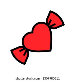 Heart candy vector illustration, filled design icon editable outline