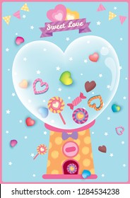 Heart candy in vending machines design for Valentine's day.