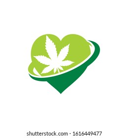 Heart And Cannabis Leaf Logo Design Template 002