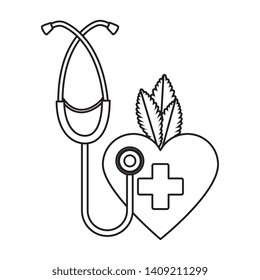 heart with cannabis leafs and stethoscope