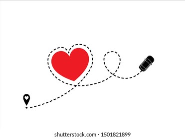 Heart Car Route Design Vector