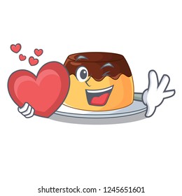 With heart caramel chocolate pudding on cartoon funny