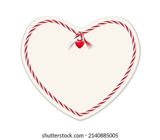 Heart card with cord string border, blank card,
Vector illustration isolated on white background
