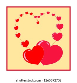 Heart of card isolated. Red sign on white background. Romantic silhouette symbol linked, join, love, passion and wedding. Colorful mark of valentine day, card. Design element. Vector illustration