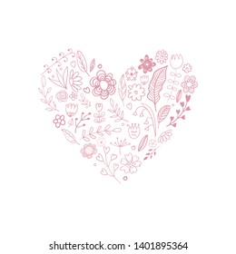 heart card made of pink vector flowers and leaves