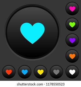 Heart card symbol dark push buttons with vivid color icons on dark grey background