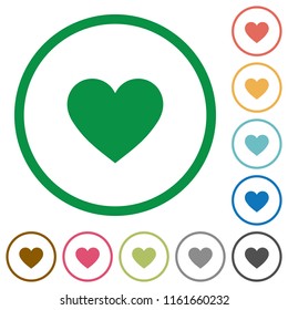 Heart card symbol flat color icons in round outlines on white background