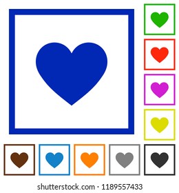 Heart card symbol flat color icons in square frames on white background