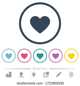 Heart card symbol flat color icons in round outlines. 6 bonus icons included.