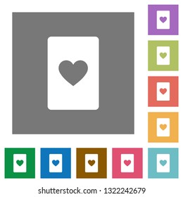 Heart card symbol flat icons on simple color square backgrounds