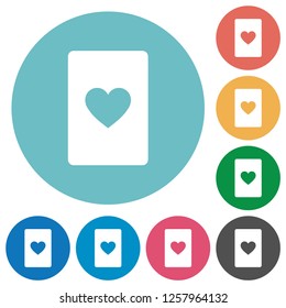 Heart card symbol flat white icons on round color backgrounds