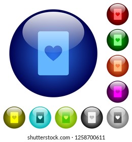 Heart card symbol icons on round color glass buttons