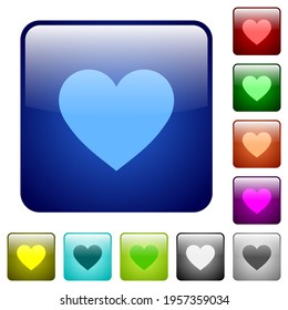 Heart card symbol icons in rounded square color glossy button set